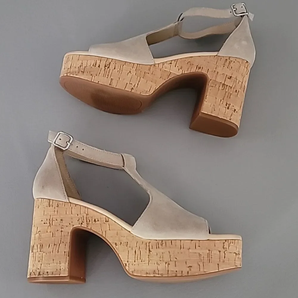 Gianni Bini New Light Suede Cork Platform Sandals 9.5M